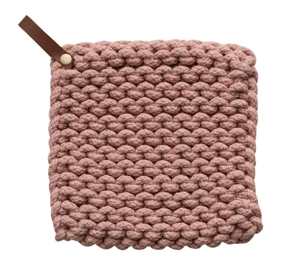 Pot Holder, Rose w/Leather