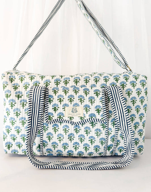 Duffle Bag, Blue Floral
