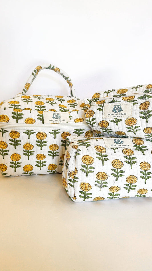 Cosmetic Bags, Yellow Floral (Set of 3)