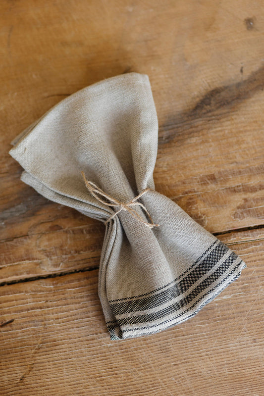 Towel, Linen Black Thick Striped