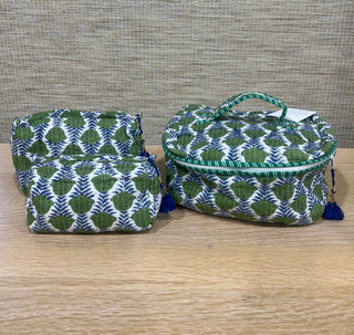 Cosmetic Bag, Green Floral (3 Piece Set)