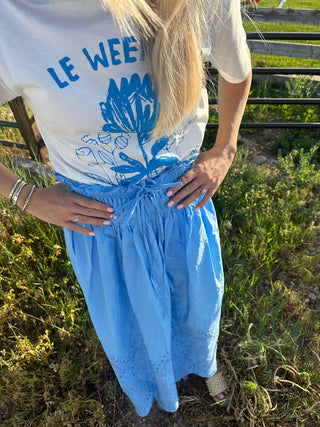 Skirt, Blue Scalloped Eyelet