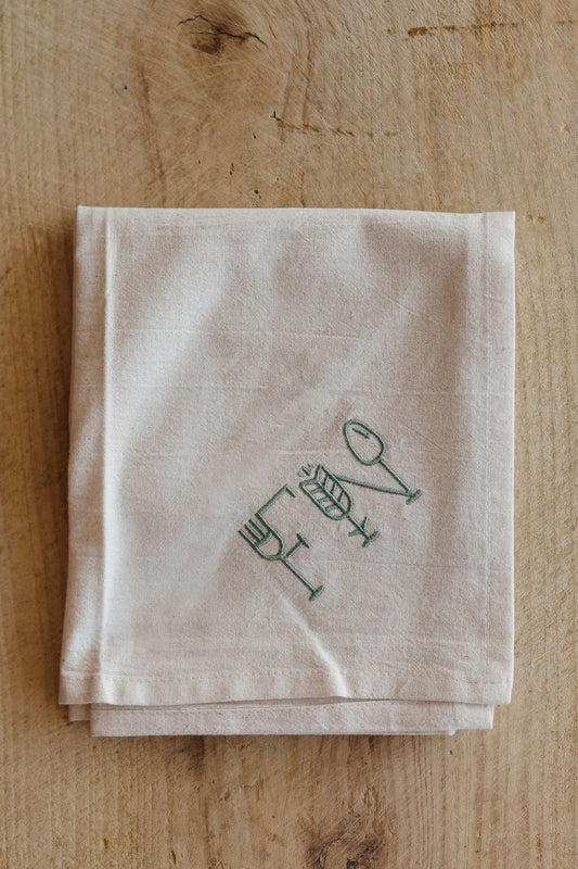FN Dish Towel, Oatmeal w/green