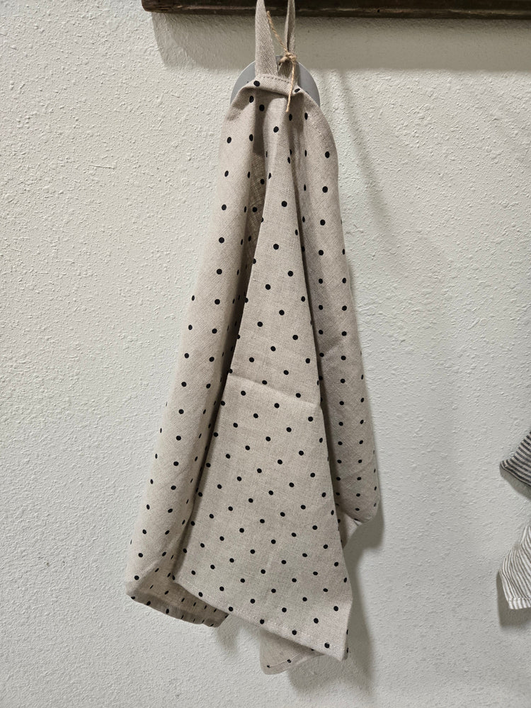 Towel, Linen Thick Black Dots