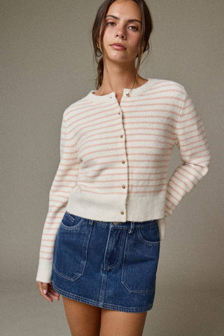 Cardigan, Pink Striped Button Front