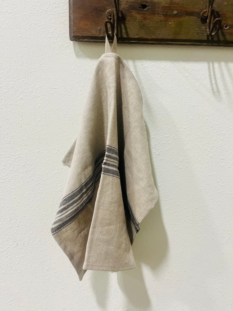 Towel, Linen Black Thick Striped