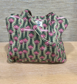 Duffle Bag, Green with Pink Floral Medium