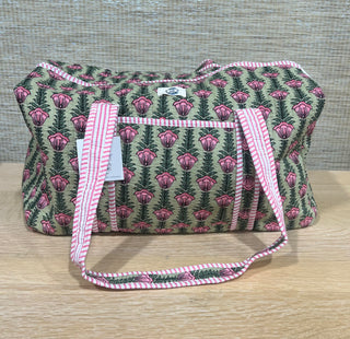 Duffle Bag, Green with Pink Floral Large