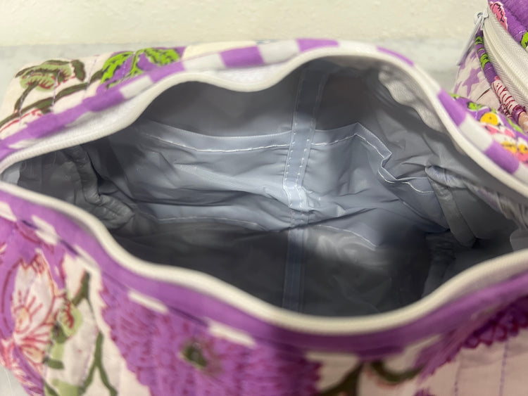 Cosmetic Bag, Purple Floral & Star (3 Piece Set)