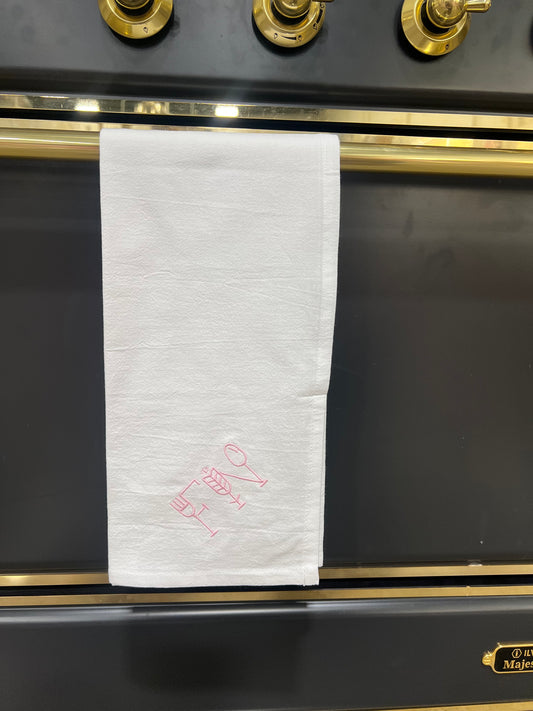 FN Dish Towel, White w/pink