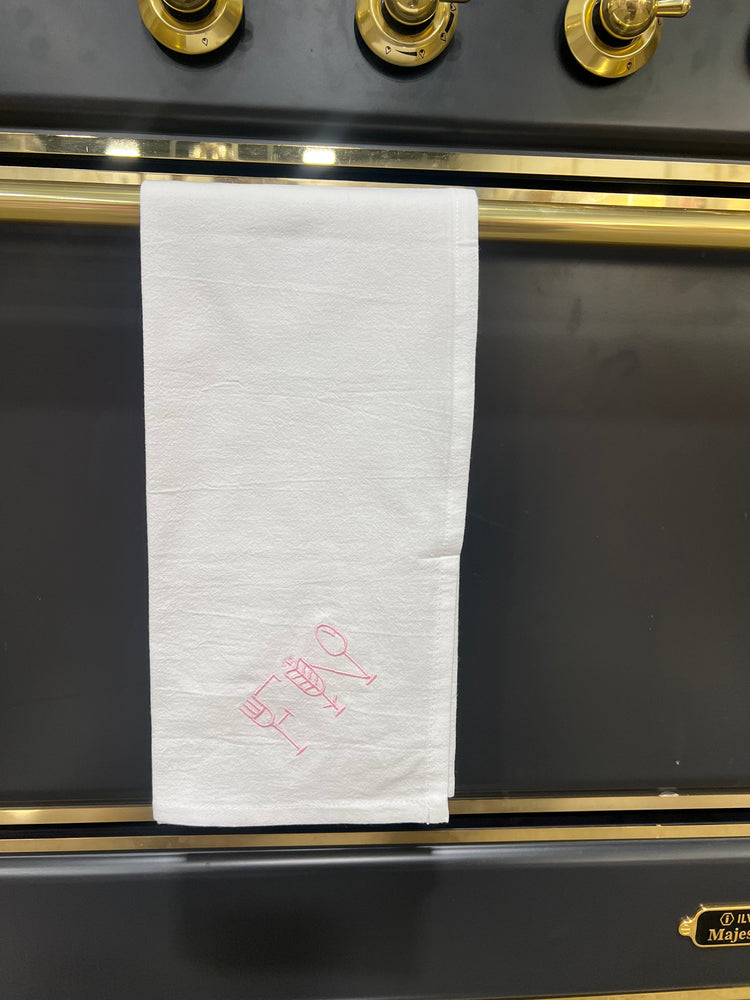 FN Dish Towel, White w/pink