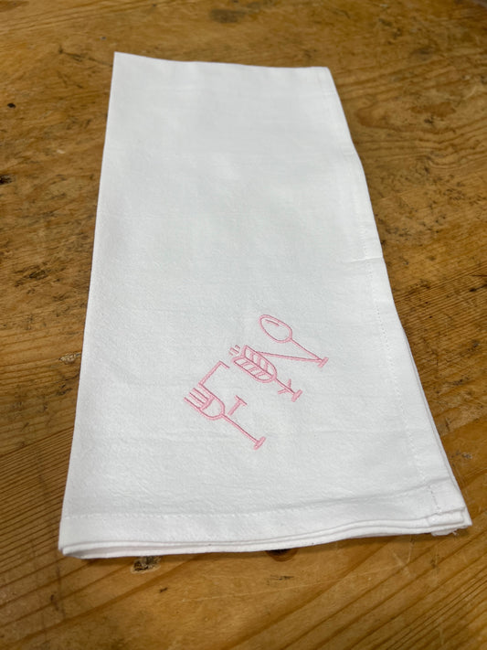 FN Dish Towel, White w/pink