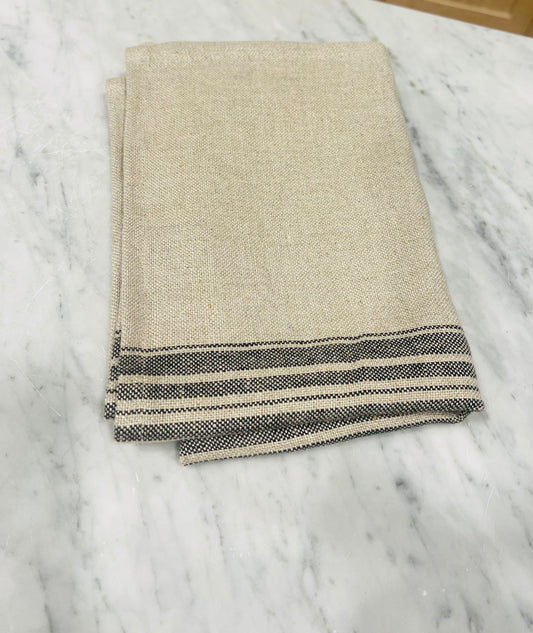 Towel, Linen Black Thick Striped