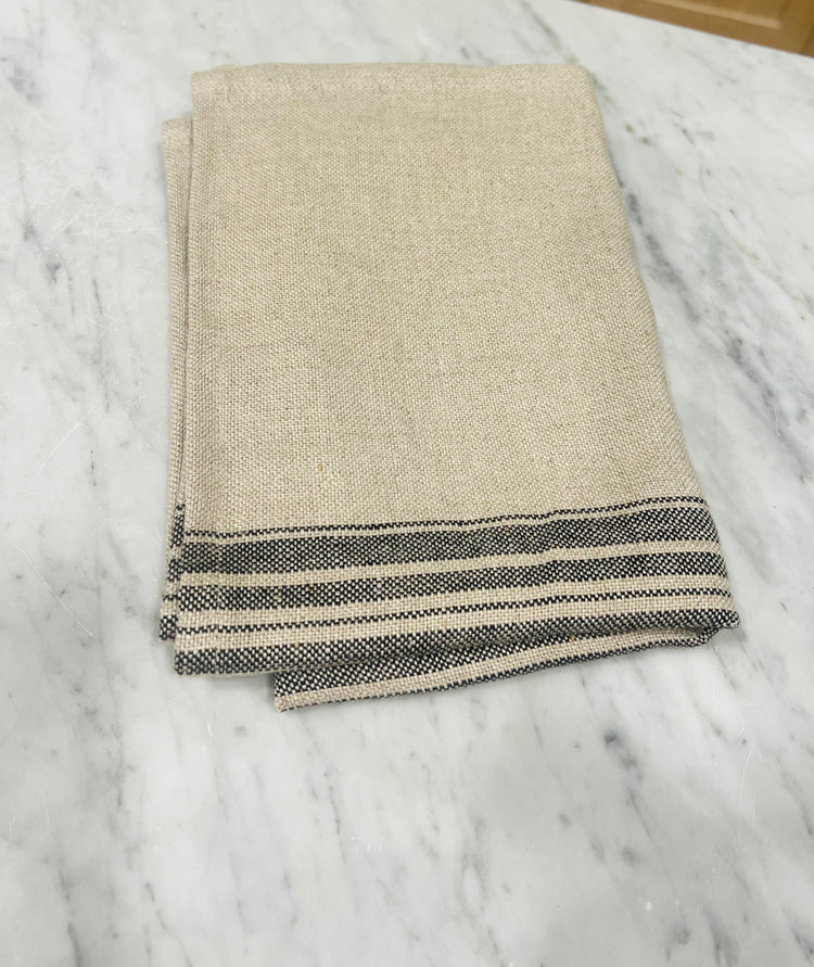 Towel, Linen Black Thick Striped