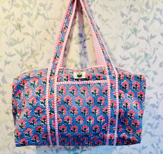 Duffle Bag, Light Blue with Pink Floral Large