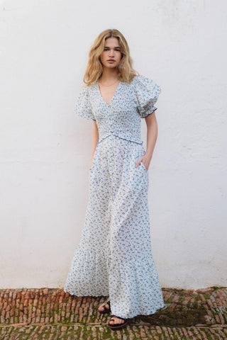 Dress, White and Blue Floral