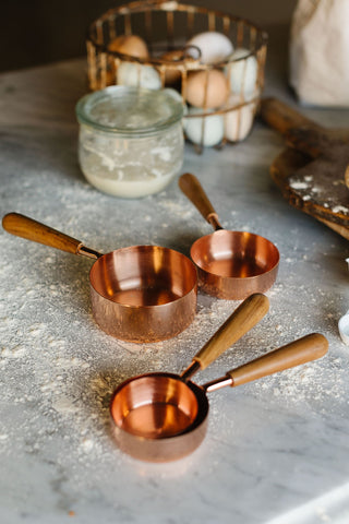 Copper & Wood Measuring Cups, Set of 4