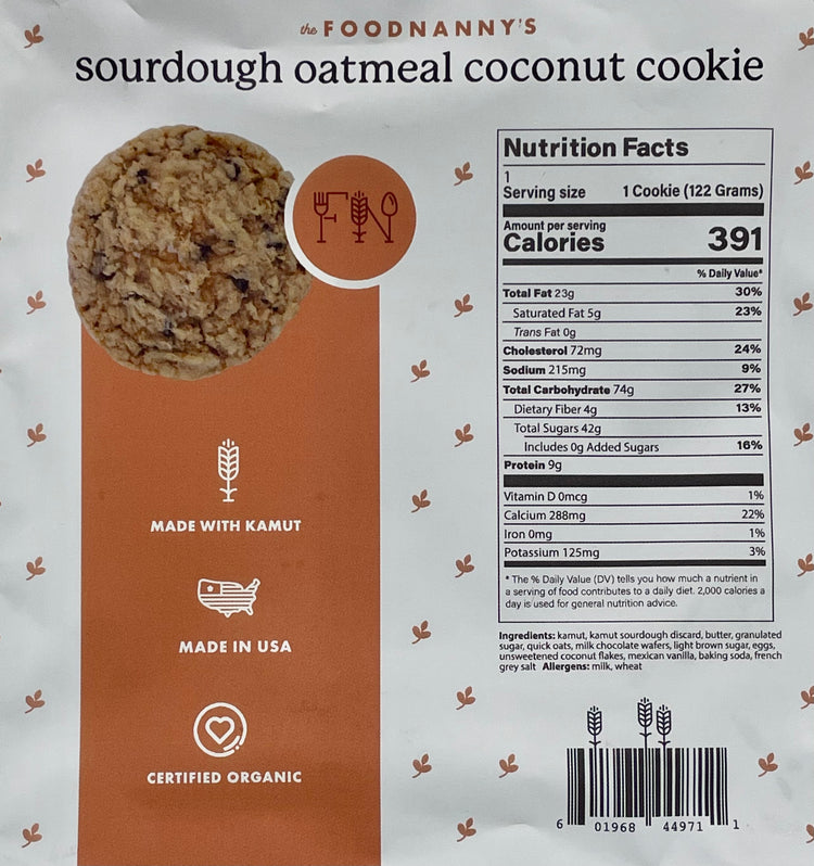 Kamut Cookie, 5-Pack Oatmeal Coconut Chocolate Chip Sourdough